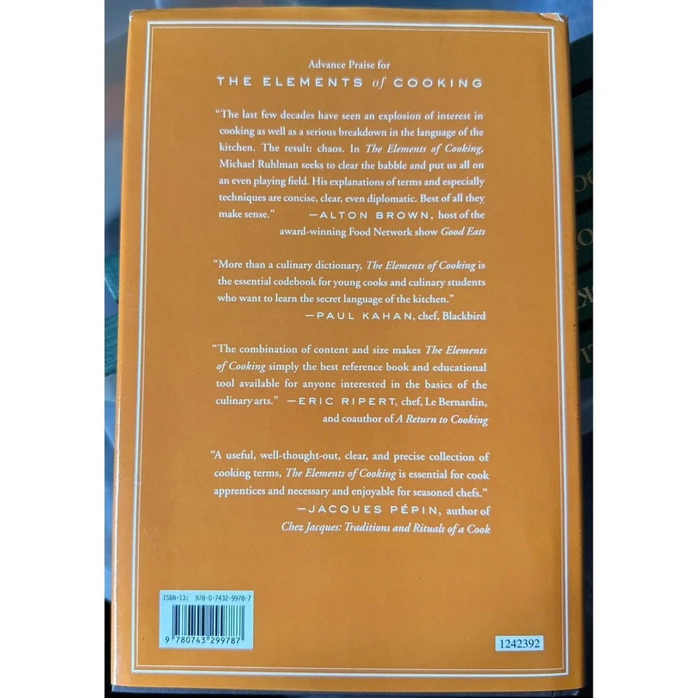 The Elements of Cooking Michael‎ Ruhlman Hardcover Anthony Bourdain Intro Book
